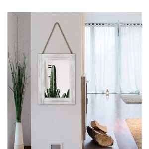 Rustic White Wall Mirror with Rope Hanger